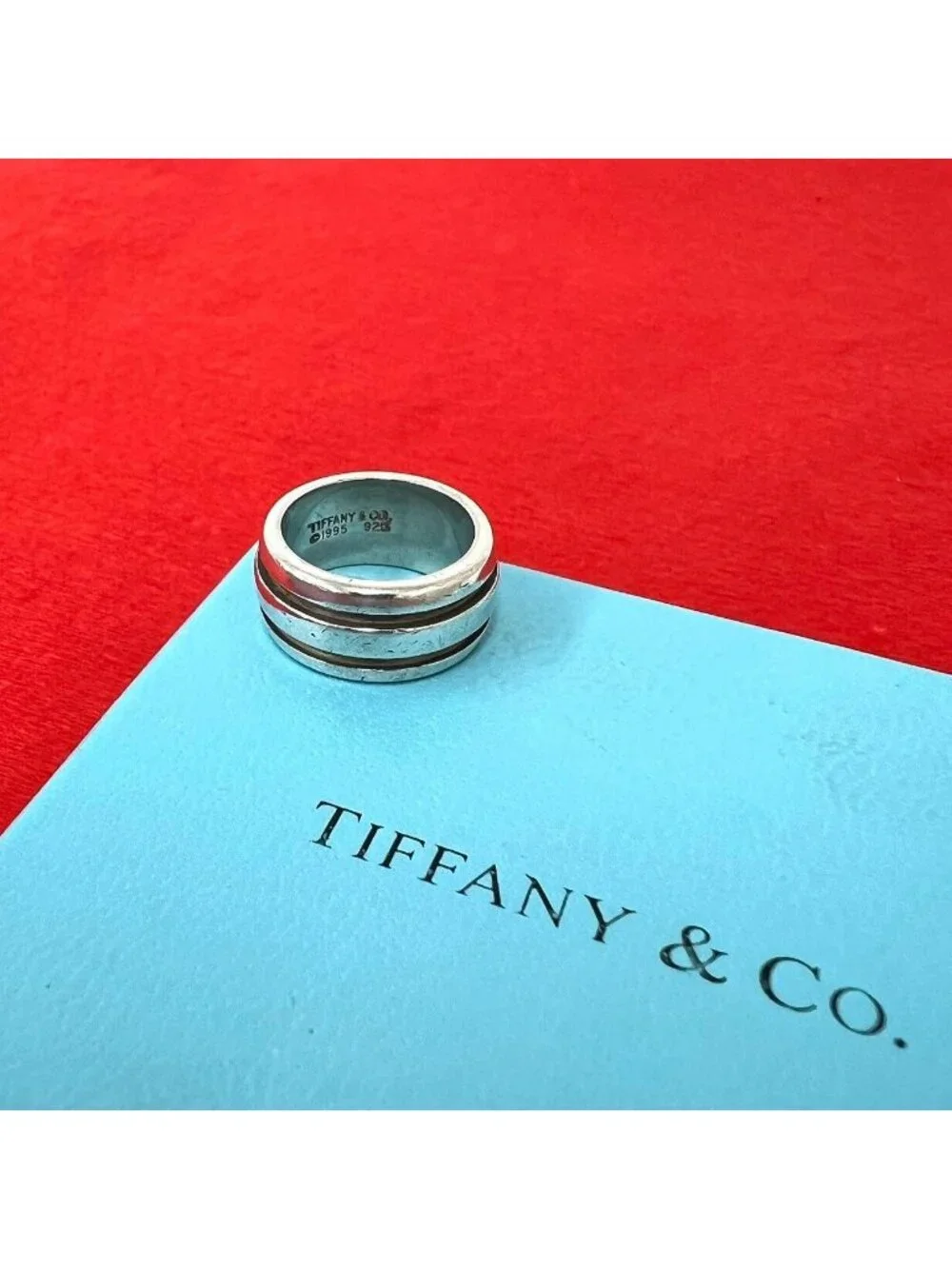 Tiffany & Co Vintage Grooved Double Line Ring 925 Sterling Silver Accessory